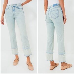 MOTHER Sideways Insider Double Double Hover Jeans Light Blue Bootcut Distressed